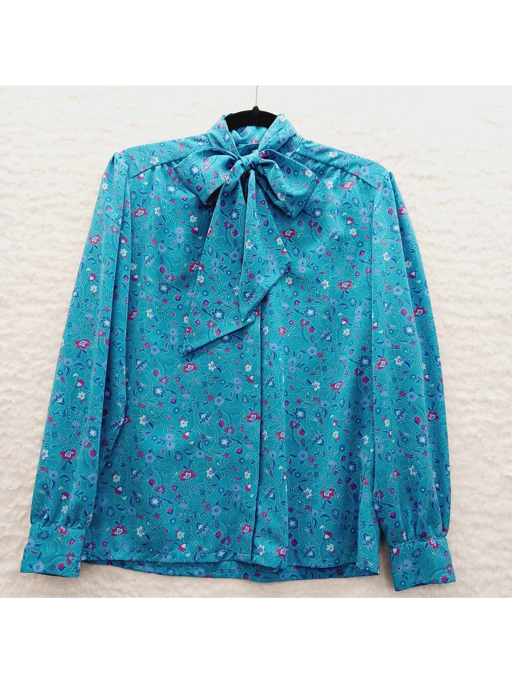 Blouse Tie Neck Teal Floral Paisley Whimsycore Romantic Coquette Pendleton Sz 8